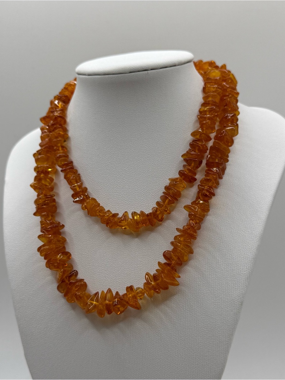 Authentic long honey Amber Chip Beaded Necklace